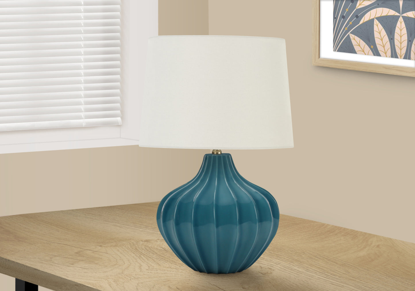 Lighting, 24"h, Table Lamp, Blue Ceramic, Ivory / Cream Shade, Transitional