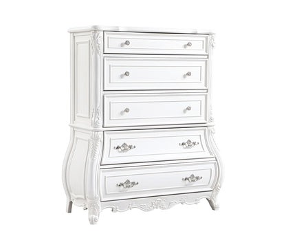 Opulence Modern Style 5-Drawer Chest Made with Wood in Pearl White