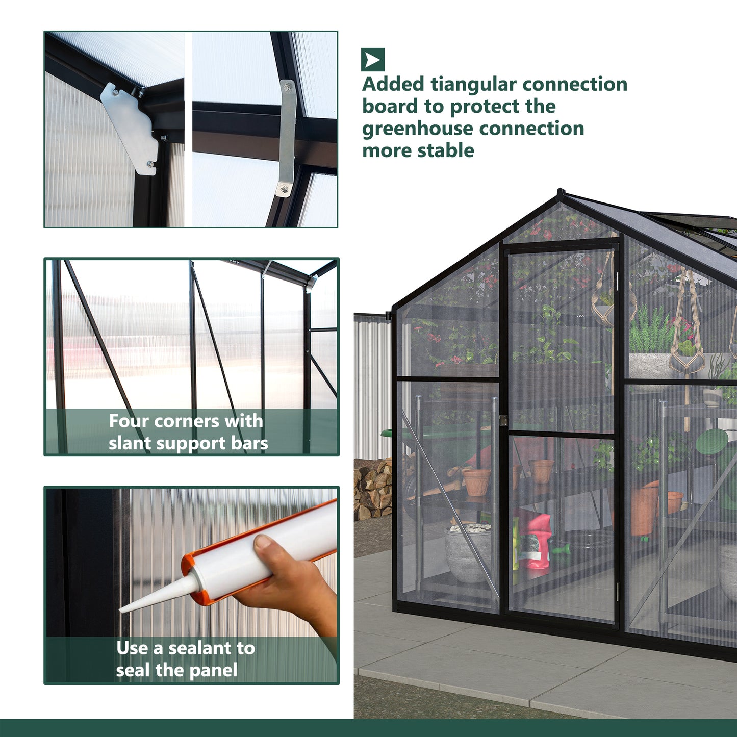 6x10 ft Outdoor Polycarbonate Greenhouse Kit with Aluminum Frame, Walk-in Garden Green House with  Lockable Door & Adjustable Roof Vent, Backyard, Patio