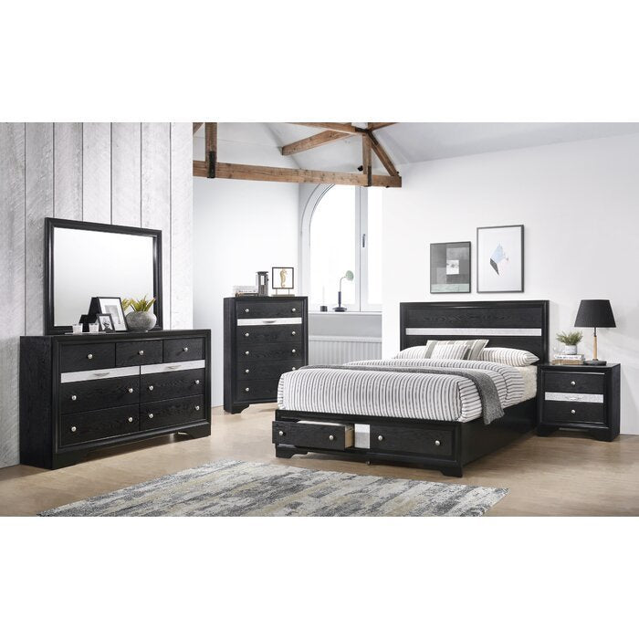 Traditional style King Size Storage Bed made with Wood in Black