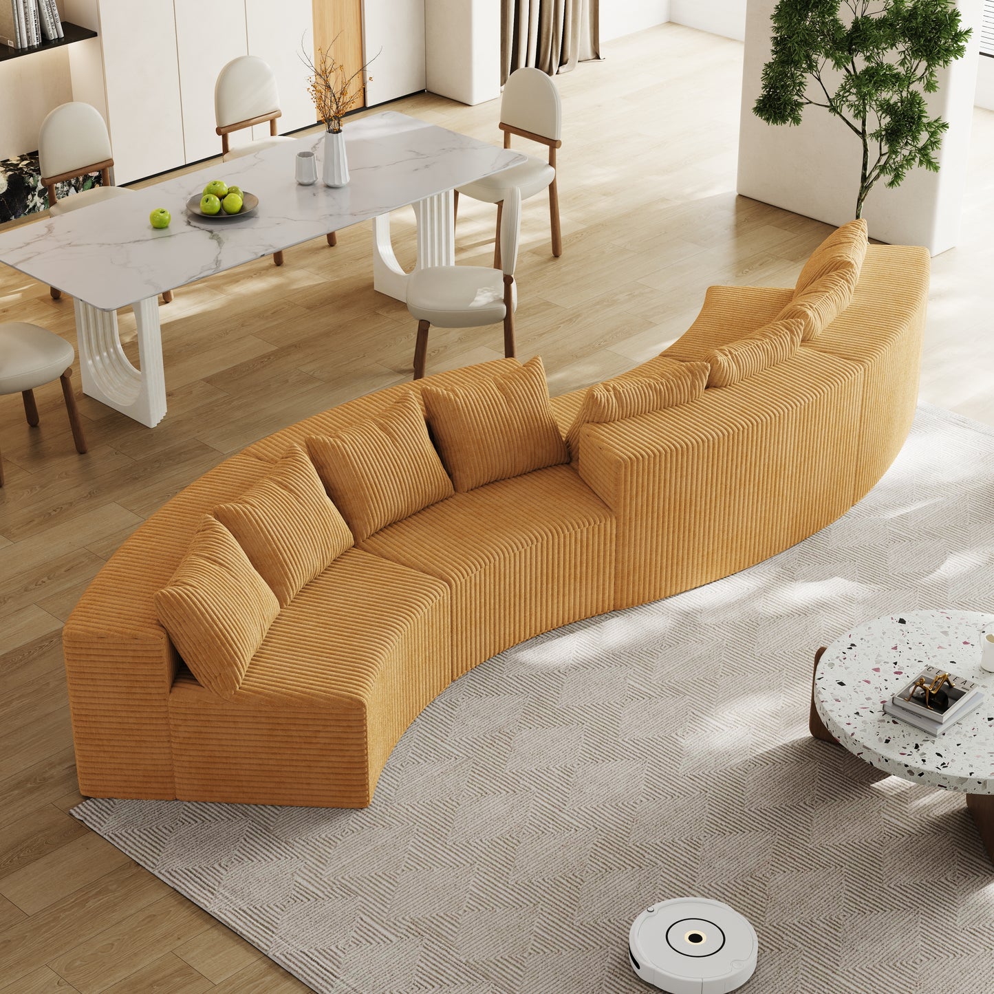 Corduroy curved sectional sofa with 8 pillows,Curved Symmetrical Modular Semi Circular Sofa Sectional for bedroom, living room, office for leisure or nap, reading room, and lobby(four modules)