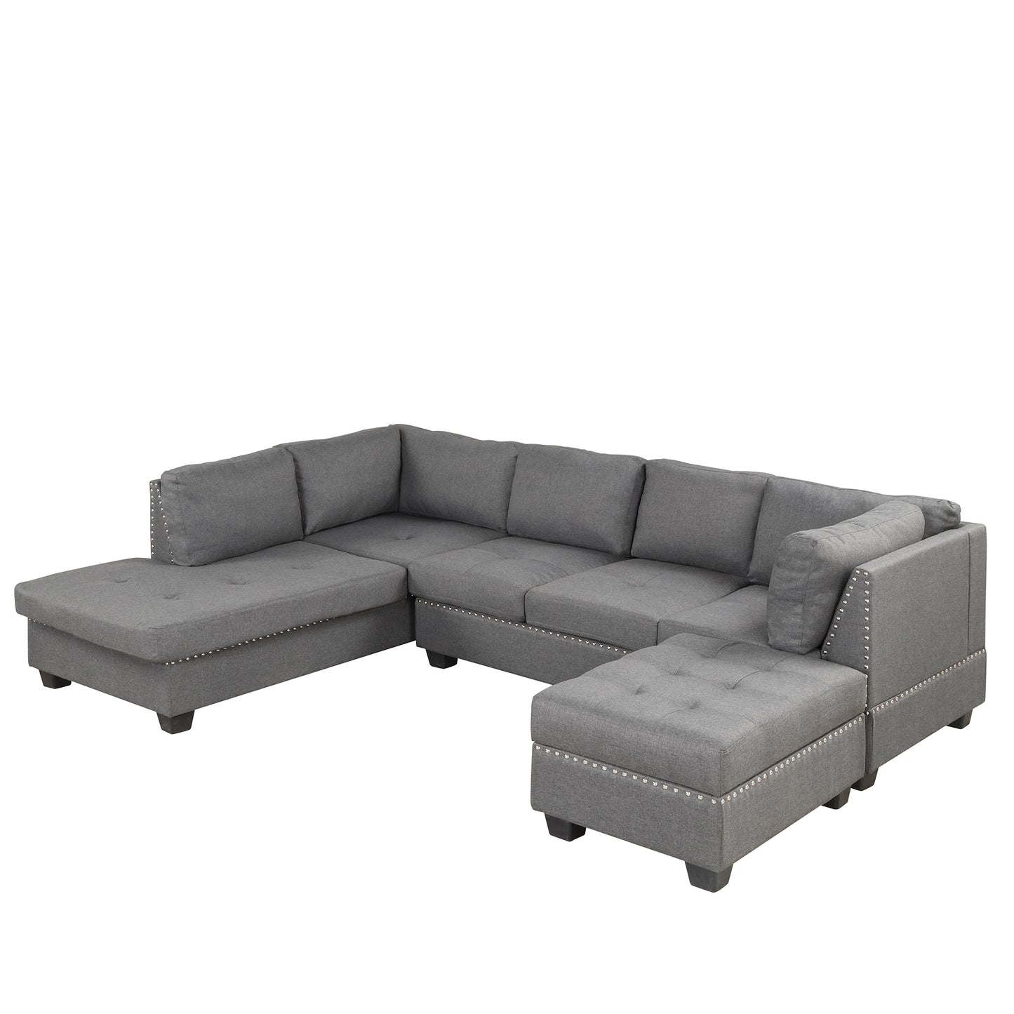 104.5" Reversible Sectional Sofa Space Saving with Storage Ottoman Rivet Ornament L-shape Couch for Small or Large Space Dorm Apartment,Gray(old SG000405AAA)