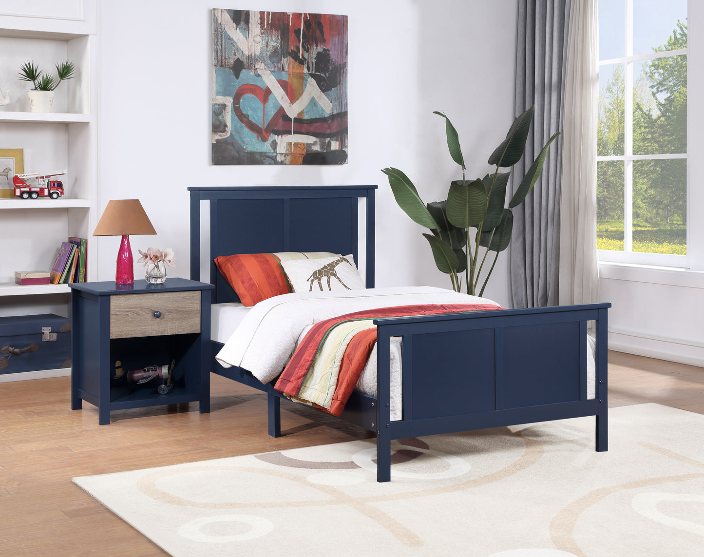 Connelly Twin Bed Midnight Blue/Vintage Walnut