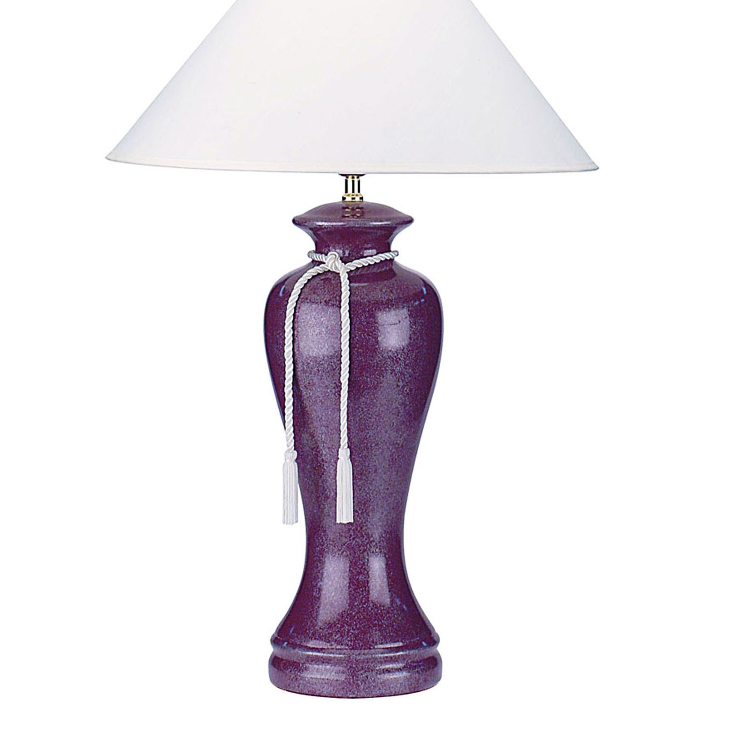 35" Tall Ceramic Table Lamp, Curved design with Burgundy finish, Linen Shade