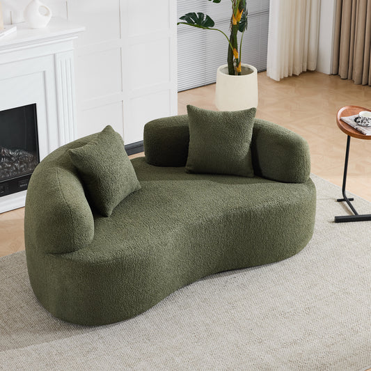 66.93 Inch Curved Loveseat Green Full Compression Sponge Sofa, Teddy Velvet Fabric, No-Assembly Compact Sofa for Small Spaces & Apartments, 350 lbs Capacity