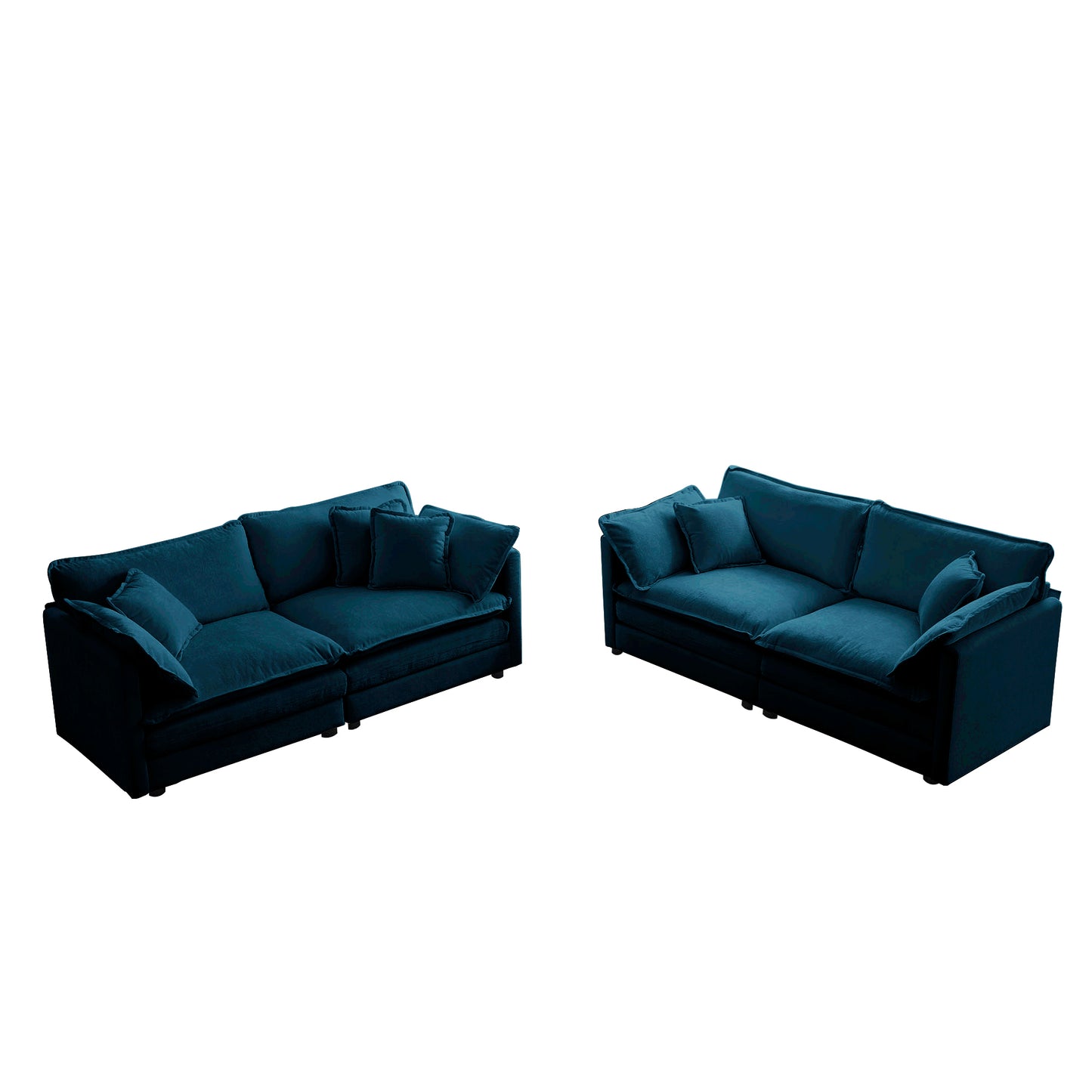 2 - Piece Living Room Set , 2 Pieces Upholstered Loveseat and Couch for Home Office Lounge,  Sofa Set of 2, 2-Piece (2+2 Seat) Couch Set For Living Room ,Blue Chenille