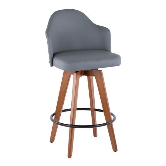 Ahoy Mid-Century Counter Stool in Walnut and Grey Faux Leather by LumiSource