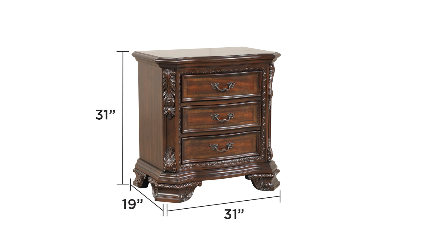 Traditional Style 5 Pc Queen Bedroom Set With Intricate Wood Carvings Made with Wood in Walnut