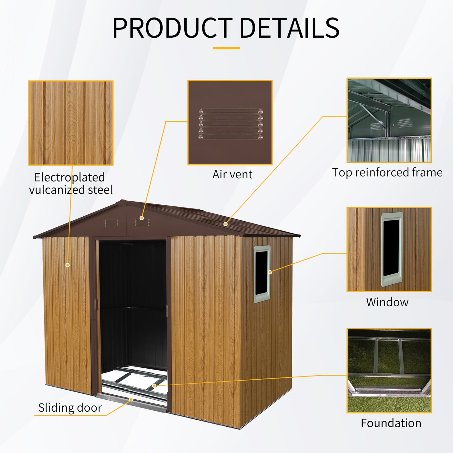 8 ft x 4 ft Outdoor Metal Storage Shed with Window and Metal Foundation for Backyard, Patio, Lawn (Coffee)