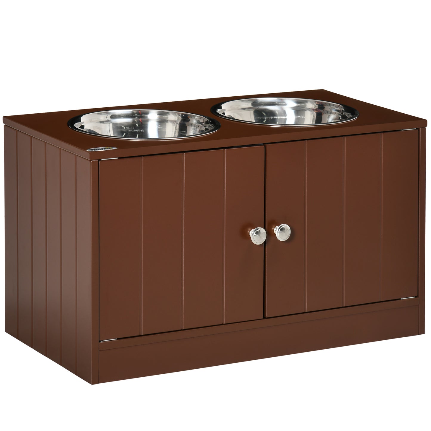 PawHut Large Elevated Dog Bowls with Storage Cabinet Containing Large 44L Capacity, Raised Dog Bowl Stand Pet Food Bowl Dog Feeding Station, Brown