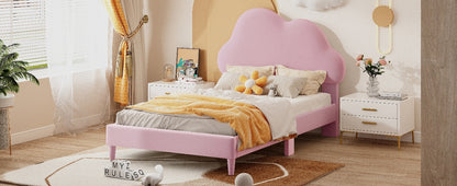 Twin Size Upholstered Cloud-Shape Bed ,Velvet Platform Bed with Headboard,No Box-spring Needed,Pink