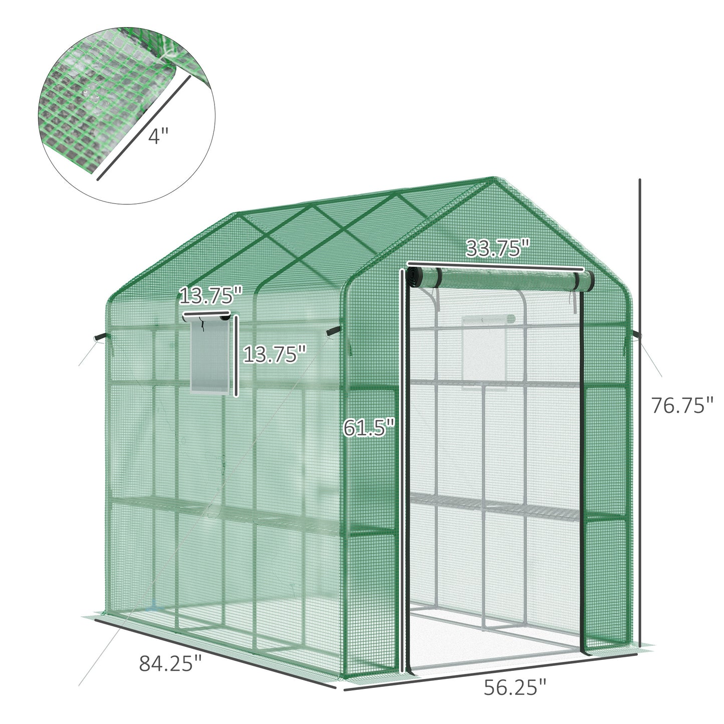 Outsunny 7' x 5' x 6' Walk-in Greenhouse with Mesh Door and Windows, 18 Shelf Hot House with Trellis, Plant Labels, UV protective for Growing Flowers, Herbs, Vegetables, Saplings, Green