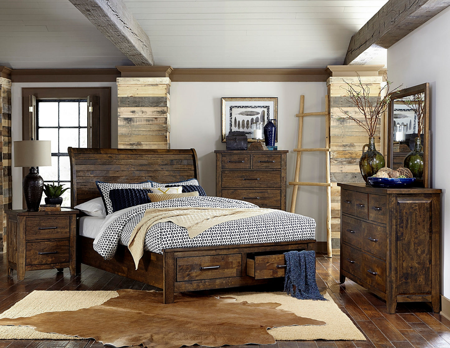 Classic Transitional Design Nightstand Burnished Finish Solid Rubberwood Bedroom Side Table Rustic Look Furniture