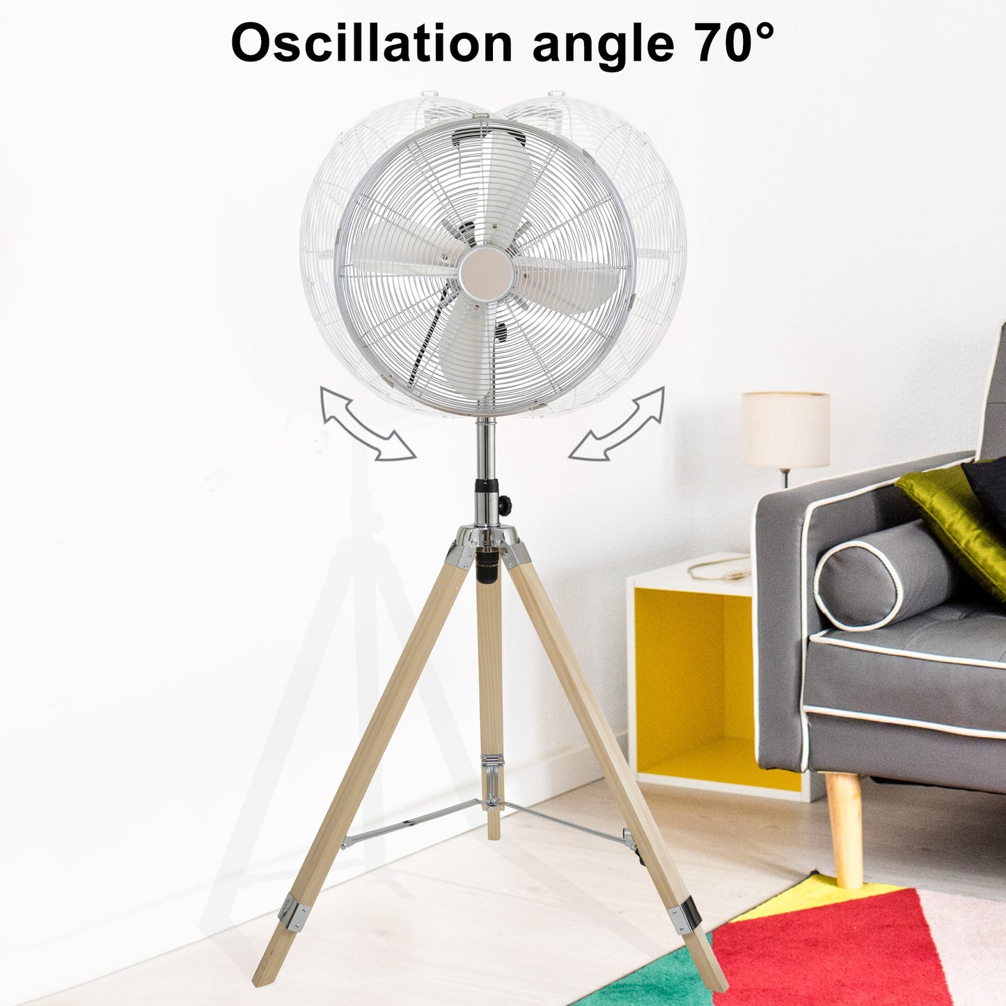 Simple Deluxe Retro Tripod Fan, Home Air Circulation Nostalgic Vertical Fan, 3 Speeds, Adjustable Height, Silver-16 Inch, 16 Inch