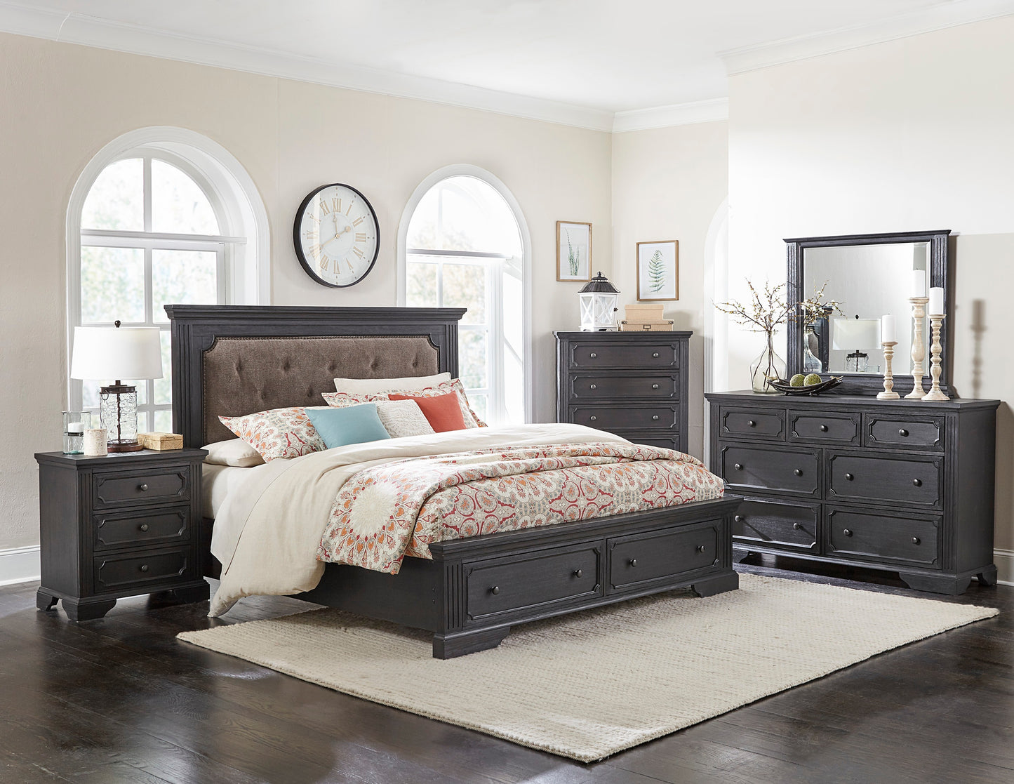 Traditional Design 3-Drawers Nightstand 1pc Charcoal Finish Rustic Style Bedroom Furniture