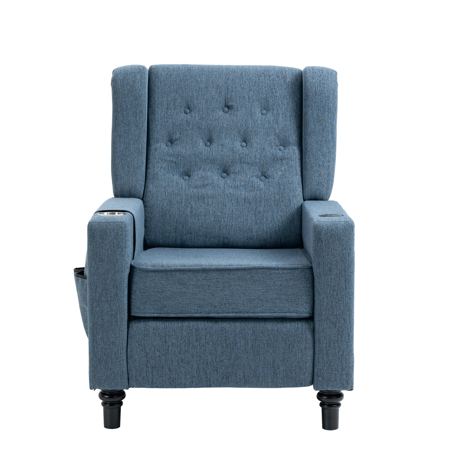 Arm Pushing Recliner Chair, Modern Button Tufted Wingback Push Back Recliner Chair, Living Room Chair Fabric Pushback Manual Single Reclining Sofa Home Theater Seating for Bedroom,Navy Blue