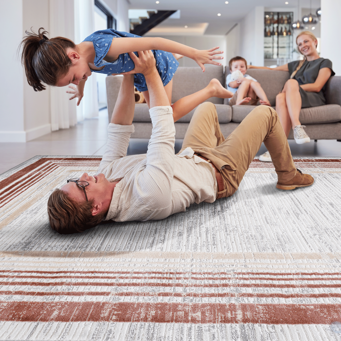 5X7 Brown/Ivory/Bordered Non-Shedding Living Room Bedroom Dining Home Office Stylish and Stain Resistant Area Rug