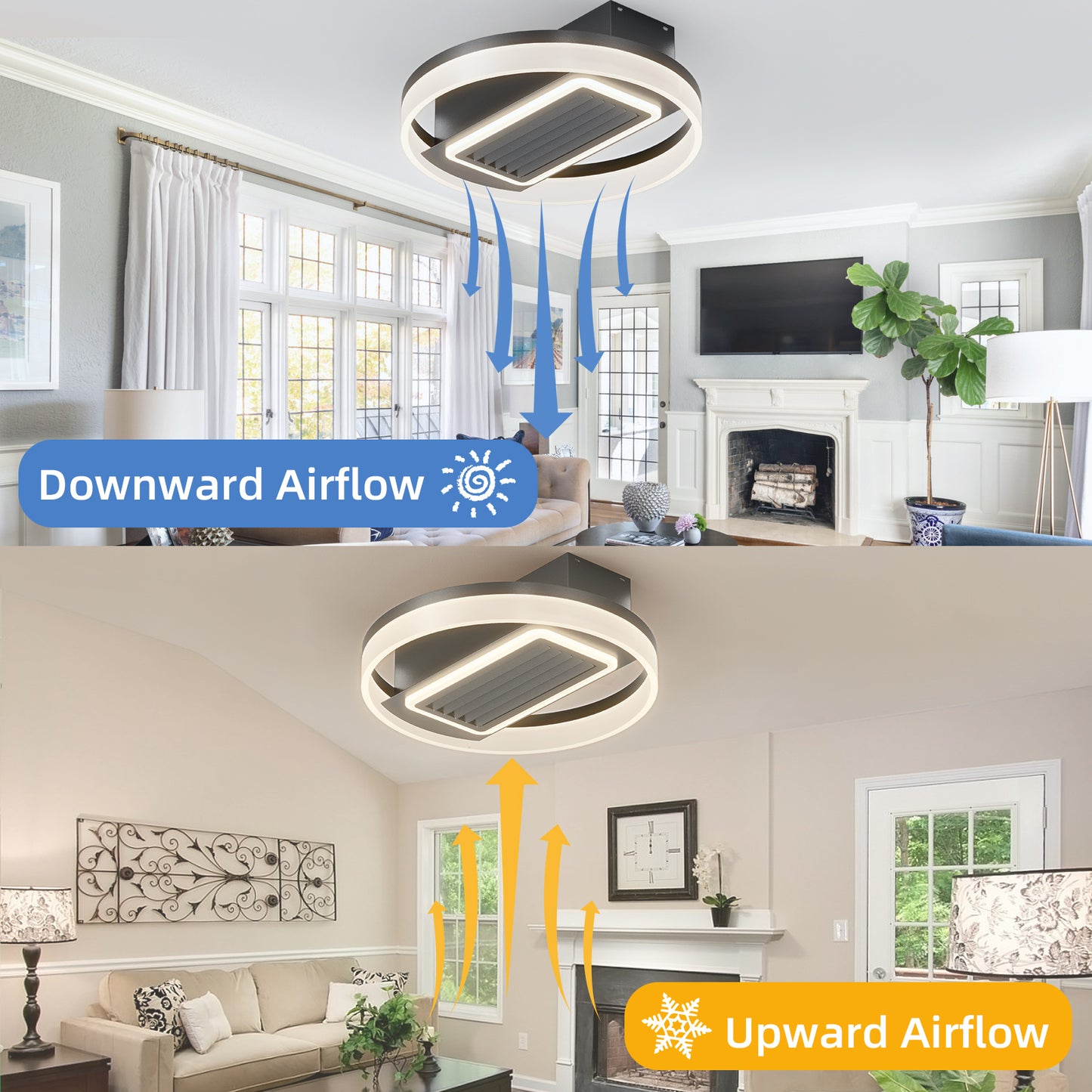 20inch Modern Leafless Ceiling Fan with Remote Control Removable and Washable, Reversible Motor