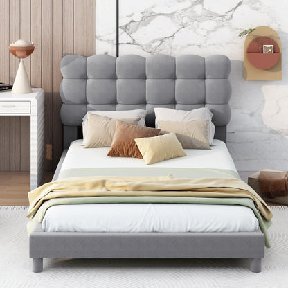 Twin Size Upholstered Platform Bed with Soft Headboard,Gray