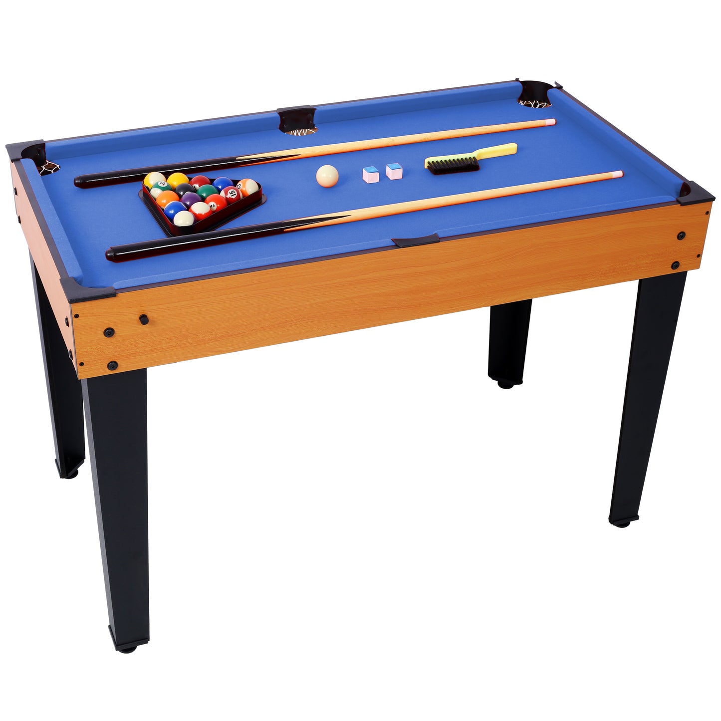 5-in-1 Multi-Game Table - Billiards, Push Hockey, Foosball, Ping Pong, and Basketball  brown /blue