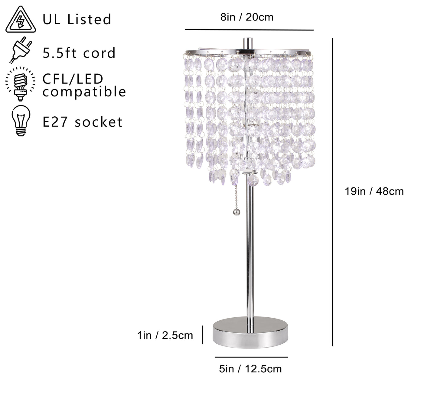 19"H CHROME CRYSTAL INSPIRED PULL TABLE LAMP (1PC/CTN) (0.43/4.22)