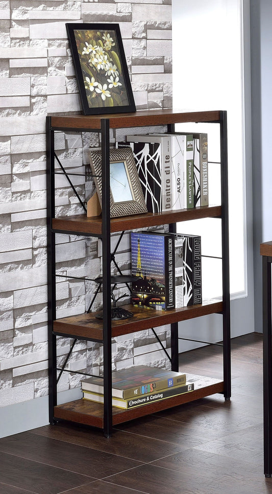 Weathered Oak and Black 3-shelf Bookcase