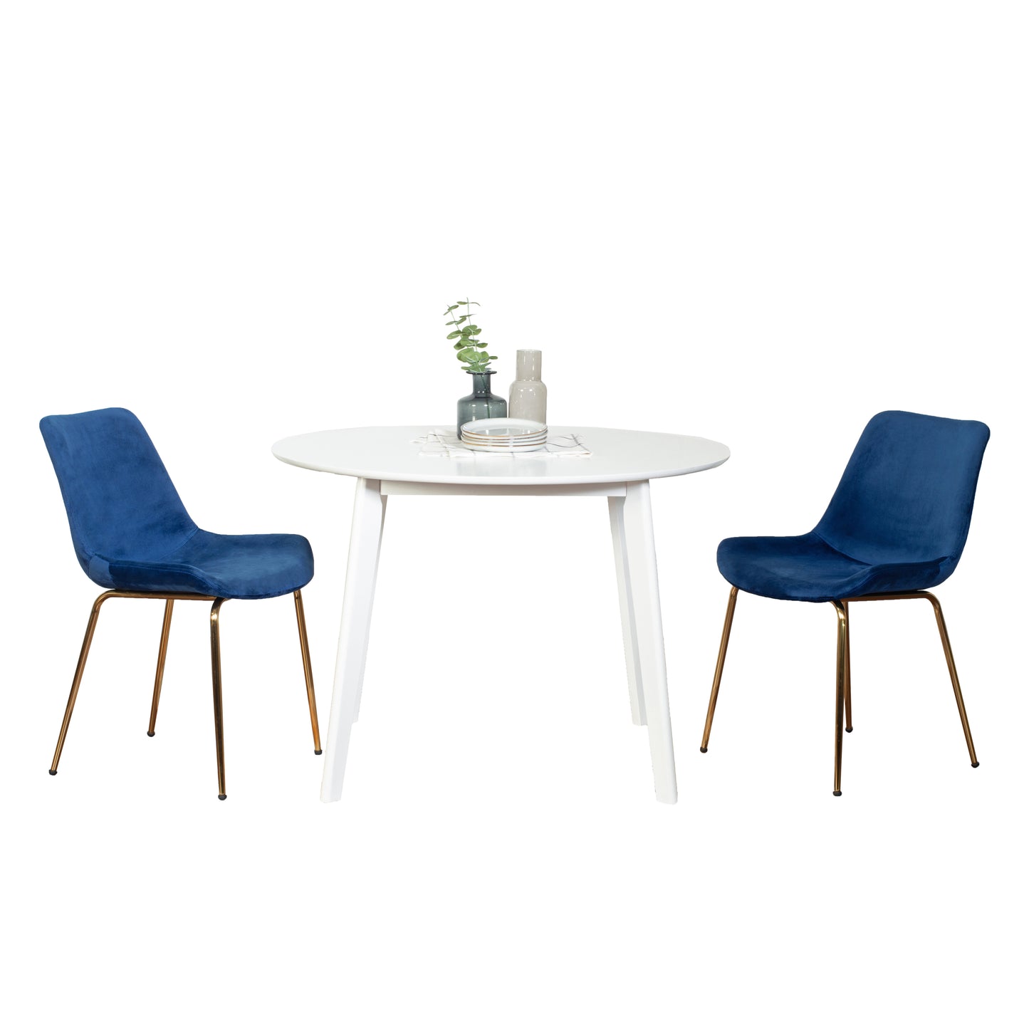 Aufurr Contemporary 3-Piece Dining Set, White Round Dining Table with 2 Chairs