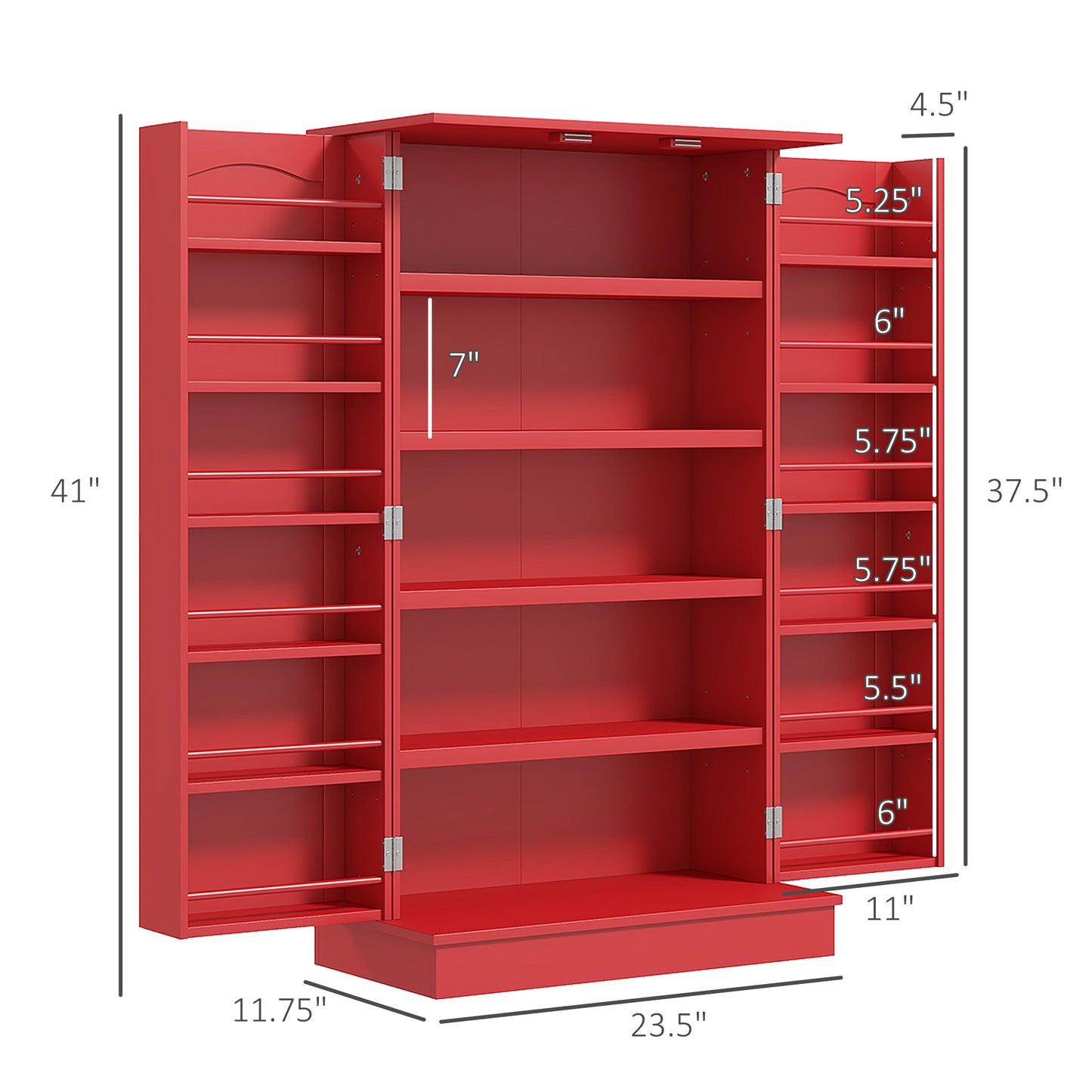 HOMCOM 41" Kitchen Pantry Storage Cabinet, Freestanding Kitchen Cabinet with 12 Door Shelves, Double Doors, 5-tier Shelving and Adjustable Shelves, Red