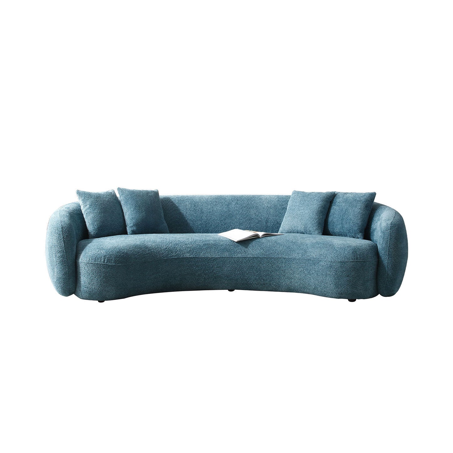 102''  Boucle Sofa Modern Sectional Half Moon Leisure Couch Curved Sofa Teddy Fleece Velet  Blue