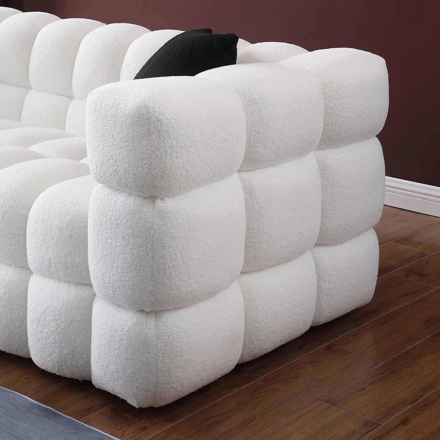 84.3 length ,35.83" deepth ,human body structure for USA people,  marshmallow sofa,boucle sofa ,White color,3 seater