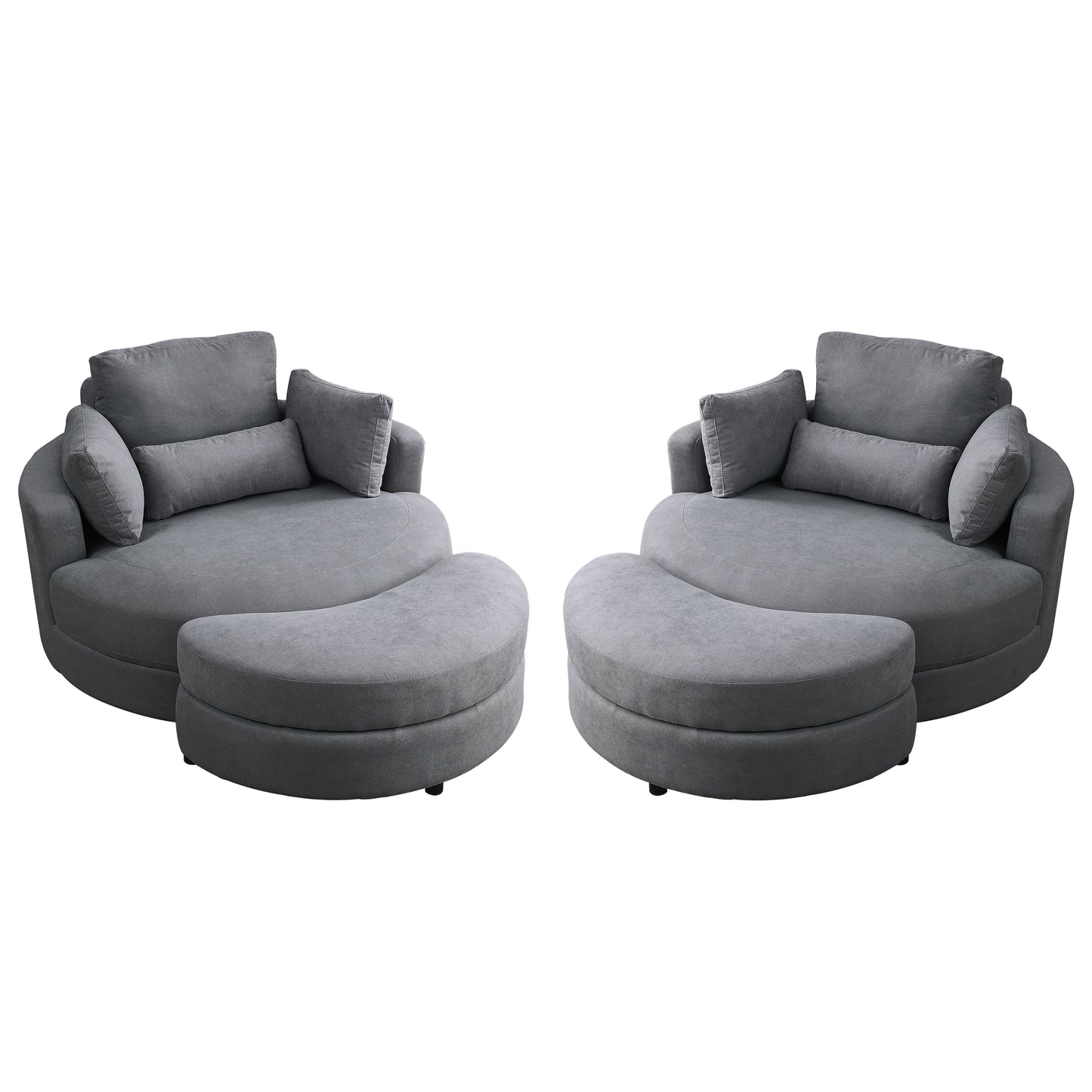 Welike Swivel Accent Barrel Modern Dark Grey Sofa Lounge Club Big Round Chair with Storage Ottoman Linen Fabric for Living Room Hotel with Pillows,2PCS.