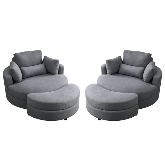 Welike Swivel Accent Barrel Modern Dark Grey Sofa Lounge Club Big Round Chair with Storage Ottoman Linen Fabric for Living Room Hotel with Pillows,2PCS.