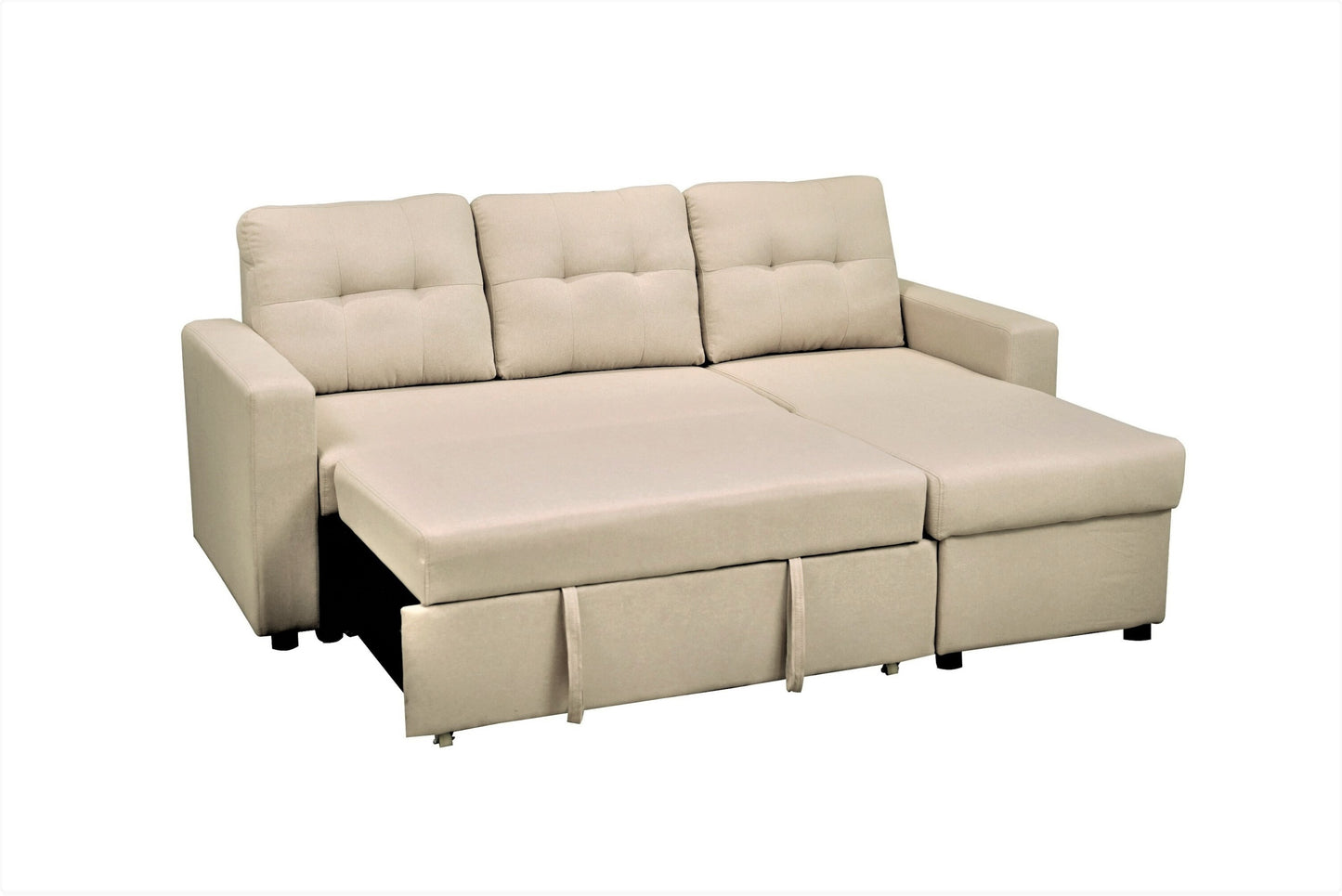 Container Furniture Direct Convertible L-Shaped Sectional Sleeper Sofa Bed, Stylish Apartment Furniture, Saving Pull Out Couch for Small Spaces and Living Rooms, Beige