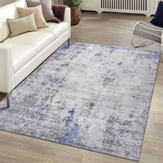 5X7 Silver/Blue/Abstract Non-Shedding Living Room Bedroom Dining Home Office Stylish and Stain Resistant Area Rug