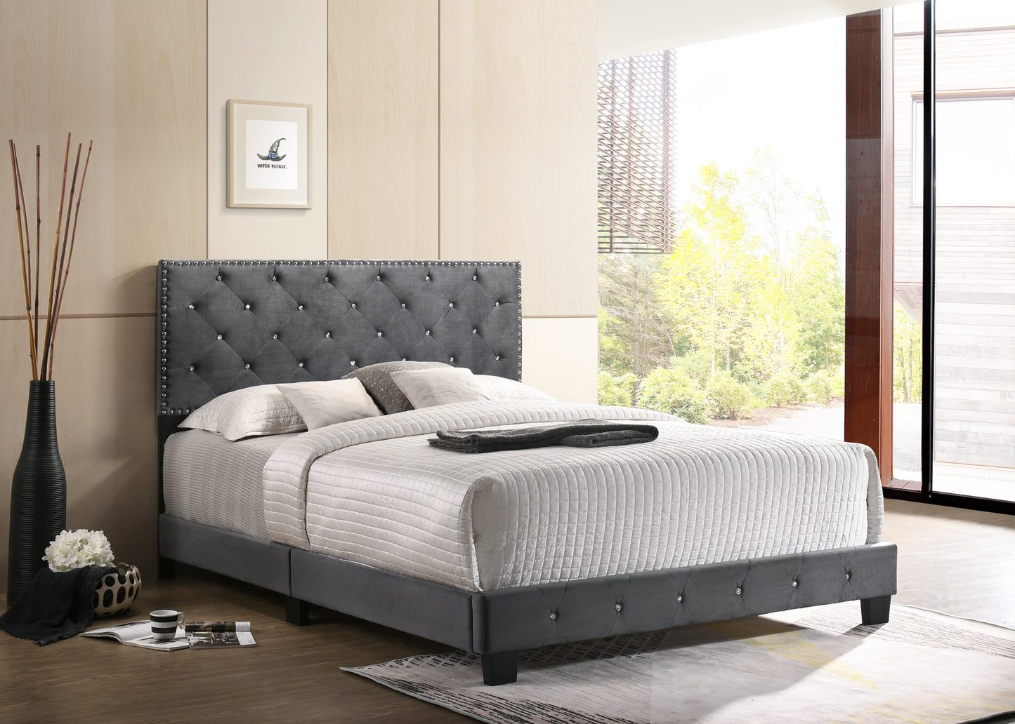 Transitional Gray King Bed For Modern Living