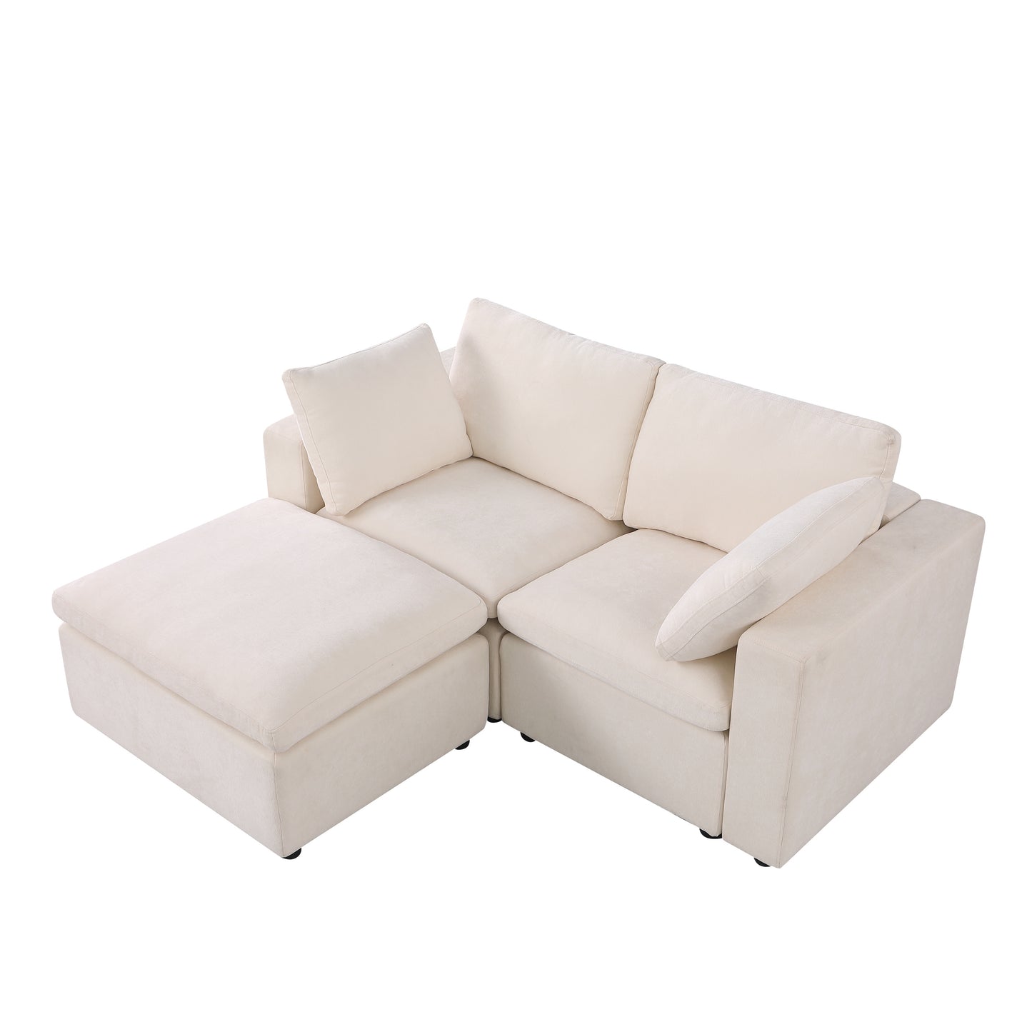 68.5" Loveseat Sofa with Ottoman Modular Sectional Love Seat Couch Small L Shaped Upholstered Couch for Living Room Apartment Small Space, Chenille  Beige