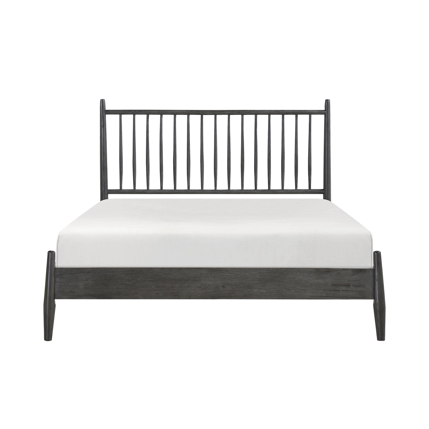 Mid-Century Modern Design Queen Platform Bed 1pc Gray Finish Wooden Bedroom Furniture Vertical Slats Headboard, Bed in a Box