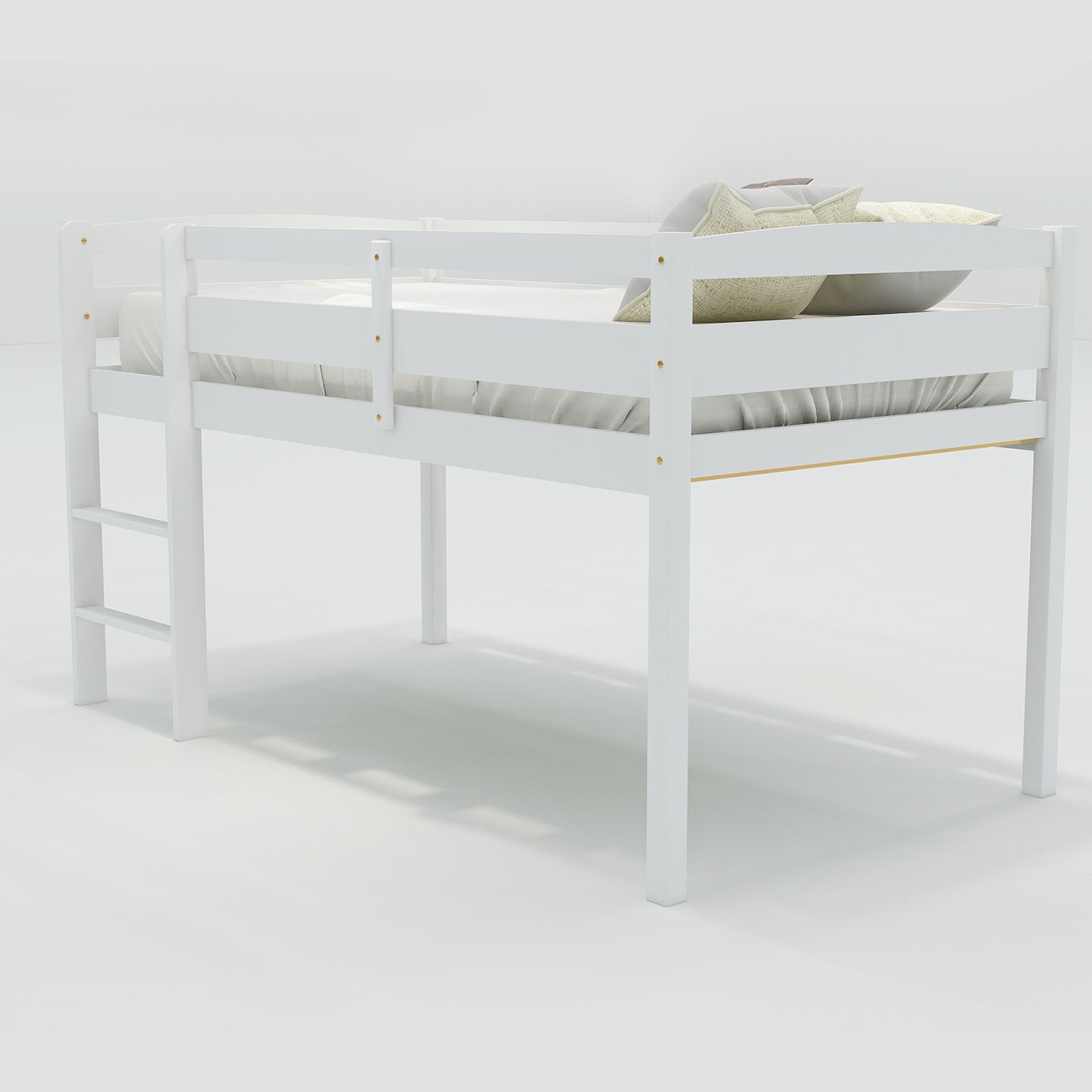 Twin Wood Loft Bed Low Loft Beds with Ladder,Twin,White(OLD SKU :WF192082AAK)