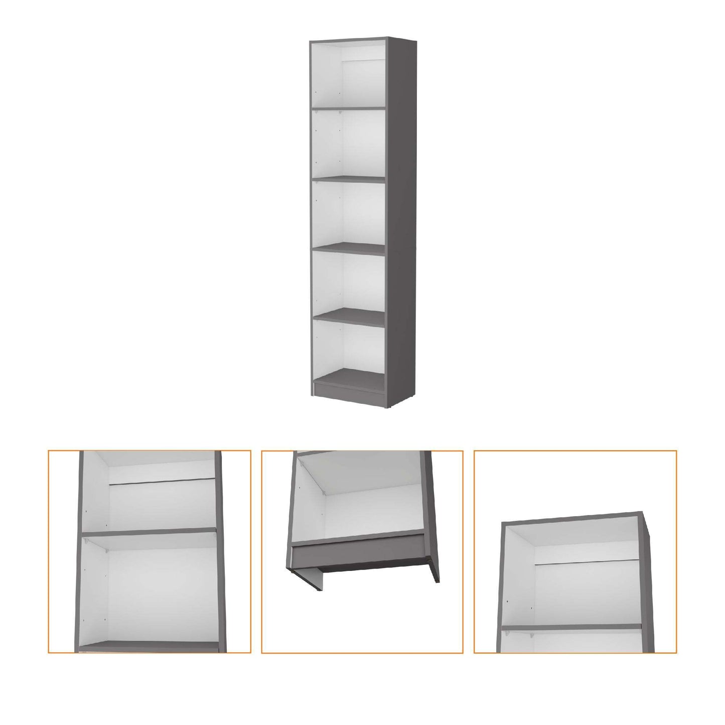 Zachary Matt Gray and White 5-Shelf Slim Bookcase