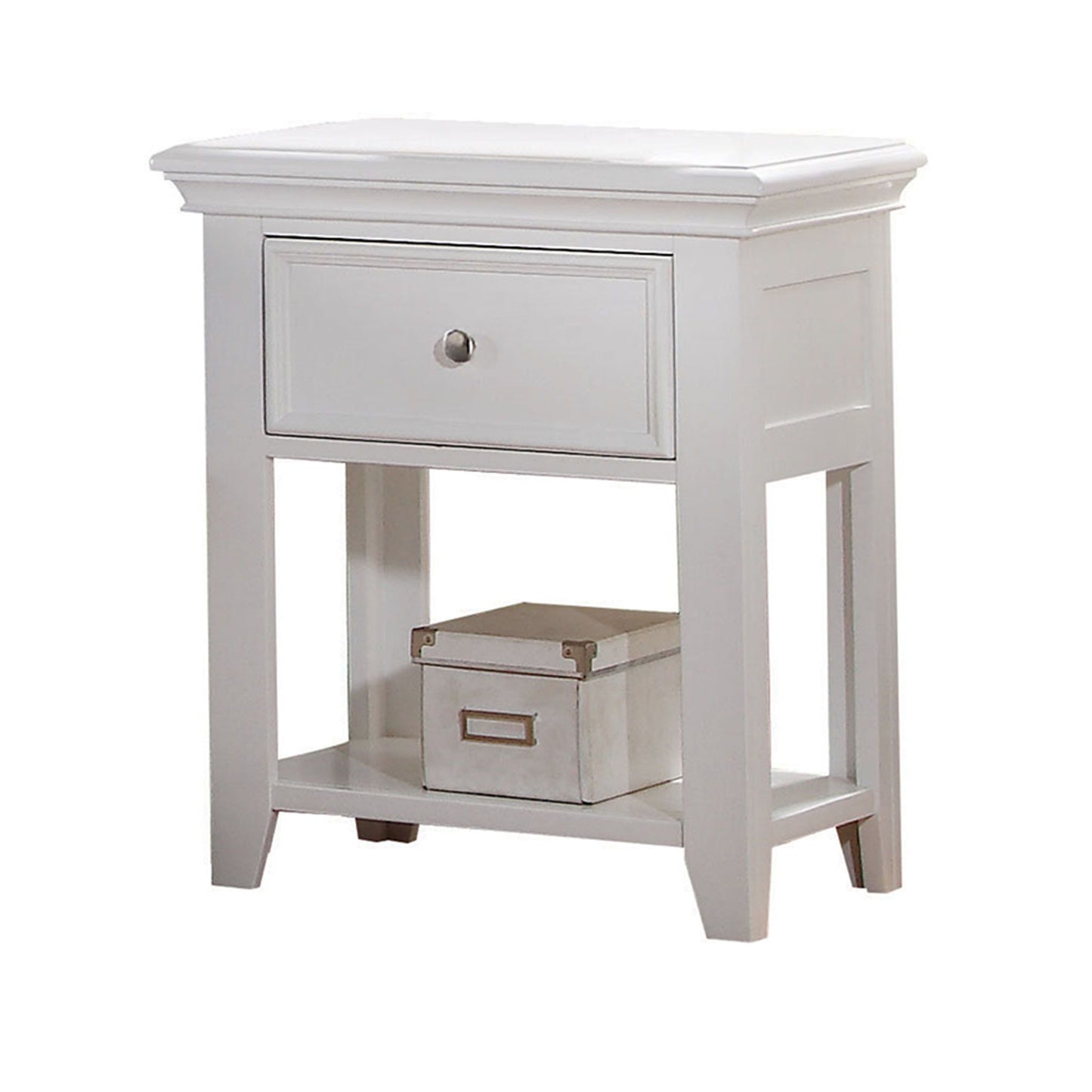 White Nightstand with Bottom Shelf