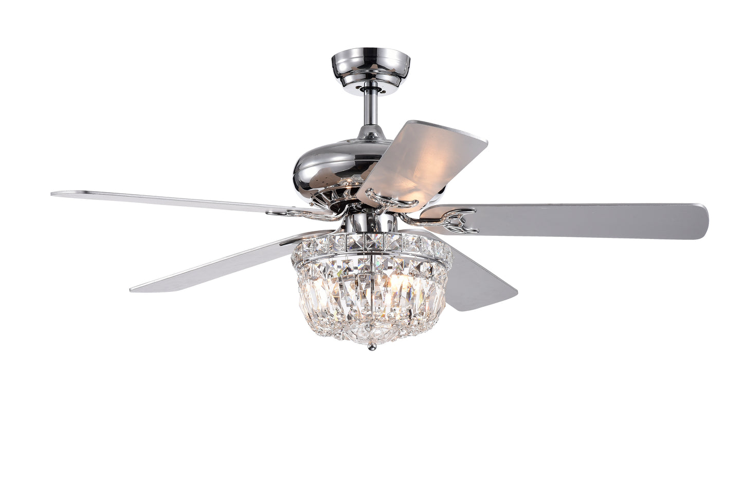 52 Inch Crystal Chandelier Fan  Dual Finish Reversible Blades, Fandelier,Ceiling Fan With Remote Control 3 Speed (Low,Mid,High) for Living Room, Dining Room, Bedroom, Family Room, Chrome