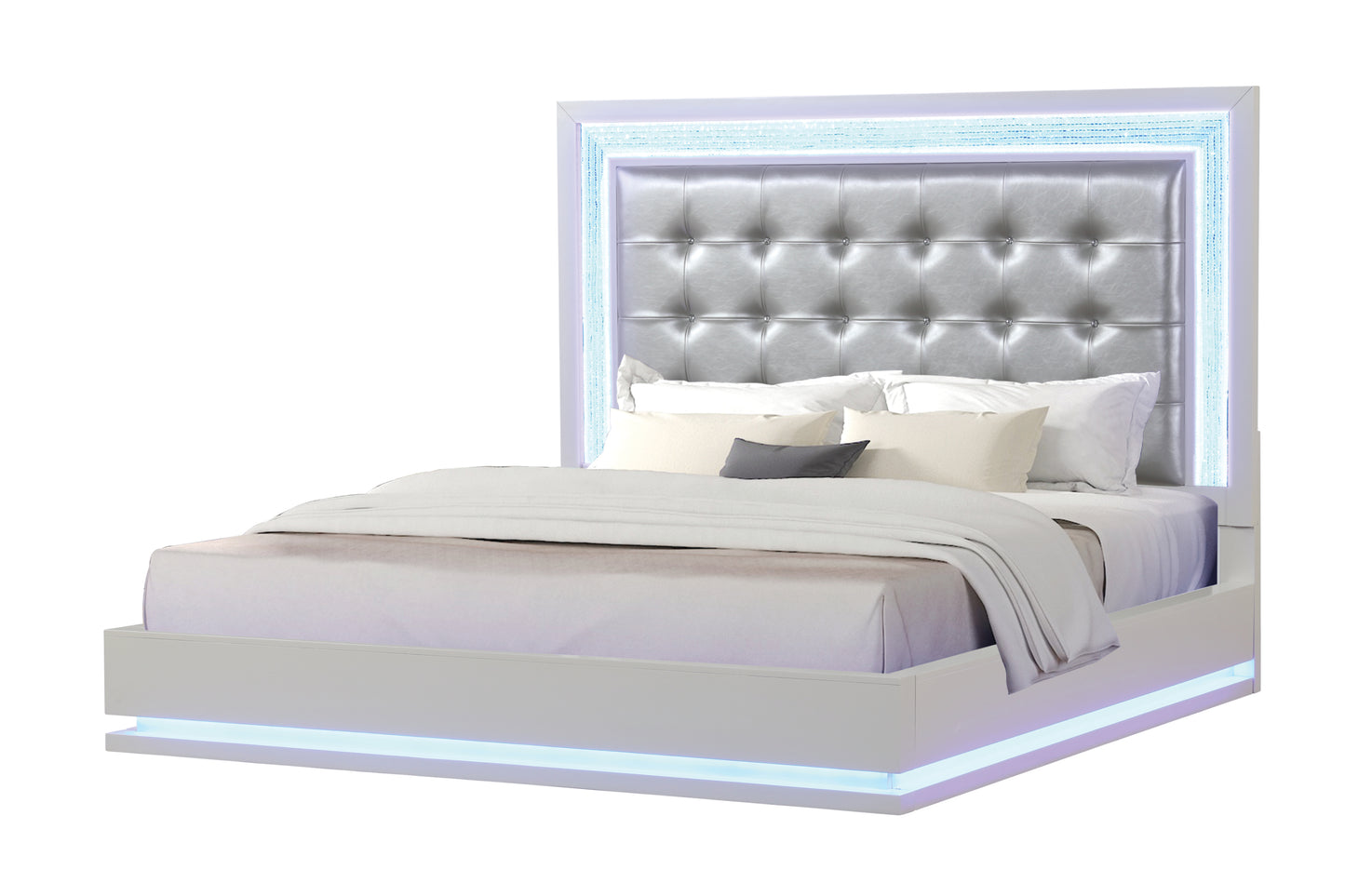 King 5 Pc LED Bedroom Set Made with Wood in Milky White