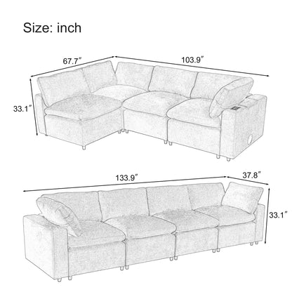 U-style Upholstered Modular Sofa with  with Storage Space, USB Charge Ports,Wireless Charging and Built-in Bluetooth Speaker in Arm,Sectional sofa for Living Room Apartment.[old sku:WY000317AAA]