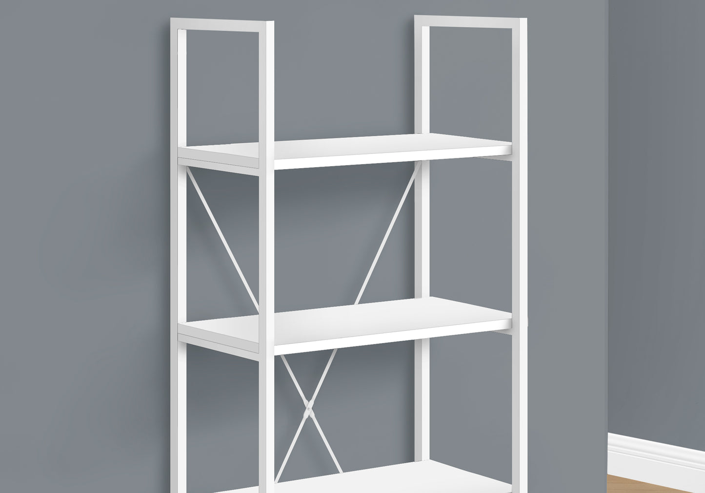 Bookshelf, Bookcase, 4 Tier, 48"h, Office, Bedroom, White Laminate, White Metal, Contemporary, Modern