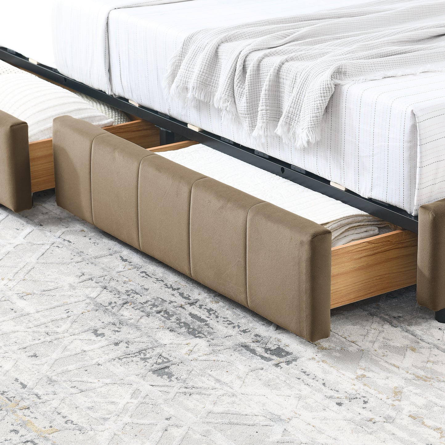 Full Size Storage Upholstered Tufted Bed Frame, Sofa Bed Frame with Comfortable Backrest and Armrests, Full Size Bed for Bedroom, Living Room,Velvet, BROWN(80.5''*59''*29.5'')