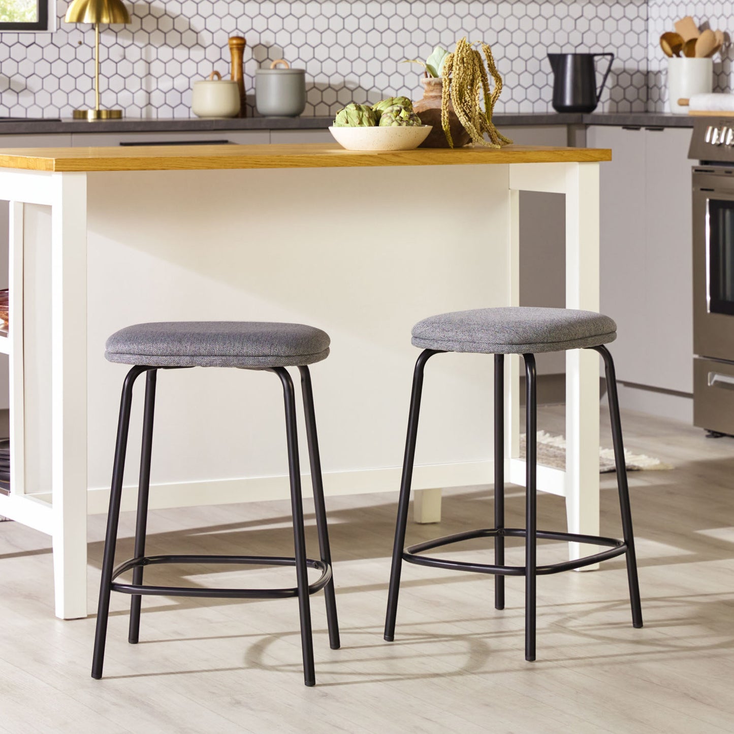 Modern Simple Counter Stool with Upholstered Seat, Set of 2, Charcoal