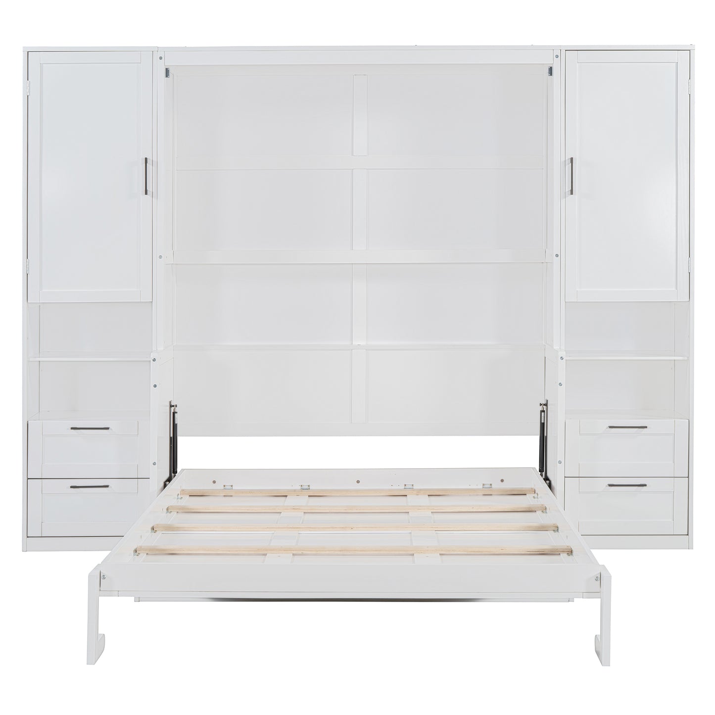 Queen Size Murphy Bed Wall Bed with Closet ,Drawers and Shelves,White