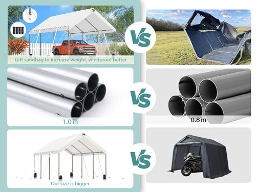 10 * 20 Heavy Duty Carport Canopy - Extra Large Portable Car Tent Garage with Adjustable Peak Height from 9.5ft to 11ft,Removable Roof &Side Walls for Car, SUV,Boats