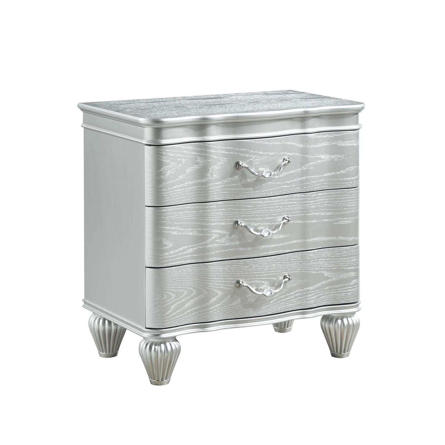 Landmark Traditional Style 3-Drawer Night stand With metal drawer pulls Made with Wood in Silver