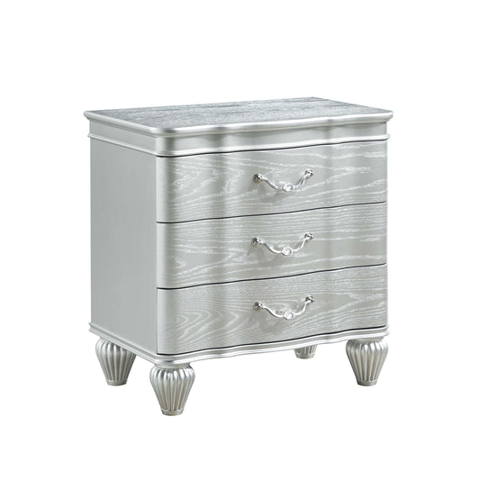 Landmark Traditional Style 3-Drawer Night stand With metal drawer pulls Made with Wood in Silver